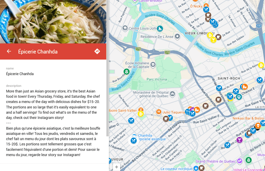Ultimate Quebec Travel Map computer showing quebec's best recommandations map