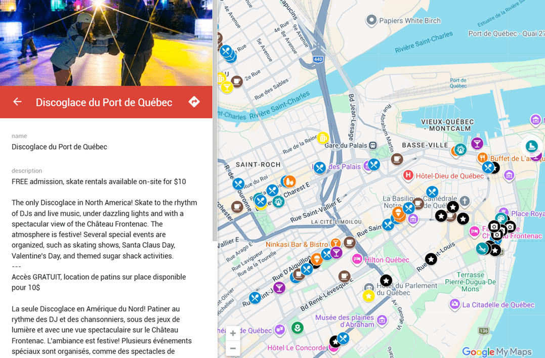 Ultimate Quebec Travel Map computer showing quebec's best recommandations map