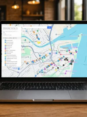 quebec map on a computer in a cafe